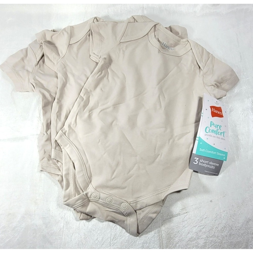 Hanes 3-Pack Unisex Baby Short Sleeve Organic Cotton‎ Bodysuits - Mushroom - 3M